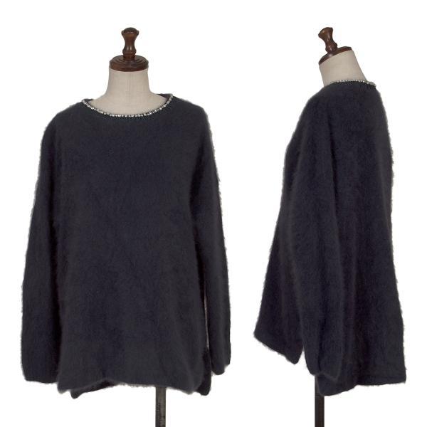 ツモリチサトTSUMORI CHISATO ネックビジュー装飾シャギーニット 紺2 【レディース】