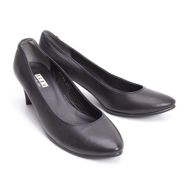 イッセイミヤケ フェットISSEY MIYAKE FETE ステッチレザーヒールパンプス 黒青23....