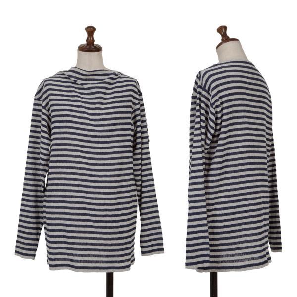 プランテーションPlantation ポリコットンボーダーボートネックカットソー 紺グレーM 【レデ...