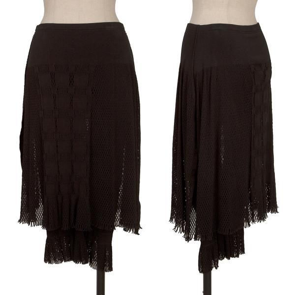 イッセイミヤケ フェット メッシュチェック織りスカートレイヤードパンツ 黒2 【レディース】