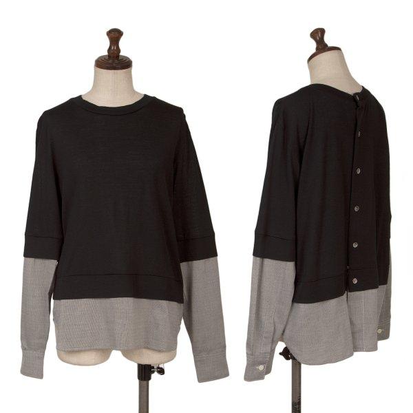 ズッカzucca シャツ切替デザイン後ろ開きニットカーディガン 黒グレーM 【レディース】