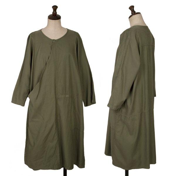 ズッカzucca コットン混スナップボタン七分袖ワンピース カーキM 【レディース】
