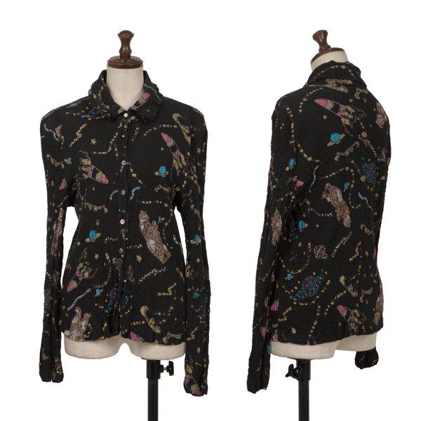 ツモリチサトTSUMORI CHISATO スペースシャトルラメプリントシャツ 黒マルチ2 【レディ...