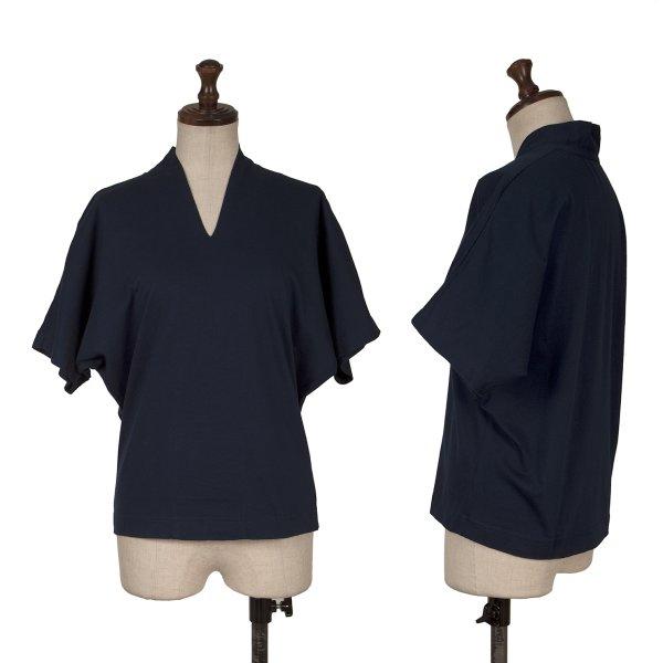 プランテーションPlantation コットンVネックドルマンスリーブトップス 紺M 【レディース】