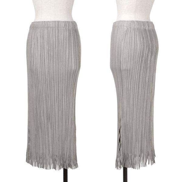 イッセイミヤケ フェットISSEY MIYAKE FETE カッティングヘムメタリックプリーツスカー...