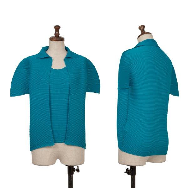 イッセイミヤケ ミーISSEY MIYAKE me シャツレイヤード切替ストレッチプリーツトップス ...