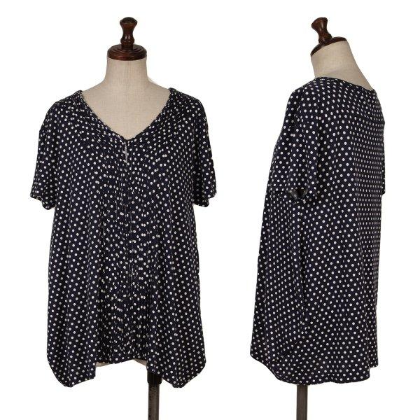 ズッカzucca リヨセルコットンピンタックドットTシャツ 紺オフM 【レディース】