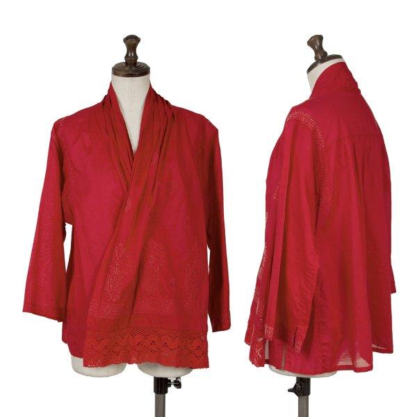 プランテーションPlantation 製品洗いエンブロイダリーブラウス 赤M 【レディース】