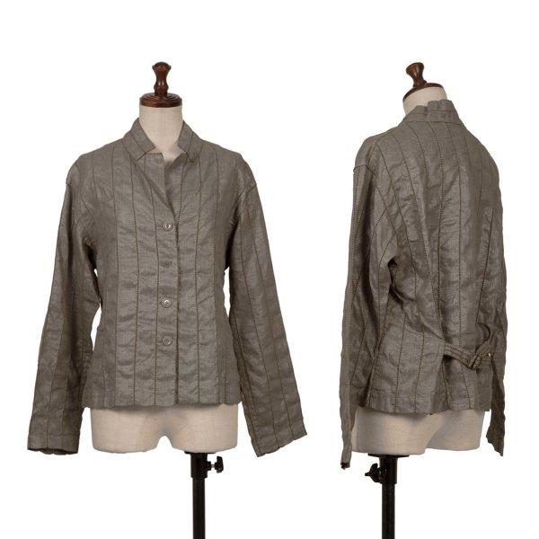 イッセイミヤケ フェットISSEY MIYAKE FETE リネン箔コーティング透かし刺繍デザインジ...