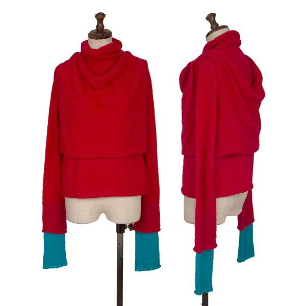 イッセイミヤケISSEY MIYAKE アルパカ混紡折り返しレイヤードニットセーター 赤水色2 【レ...