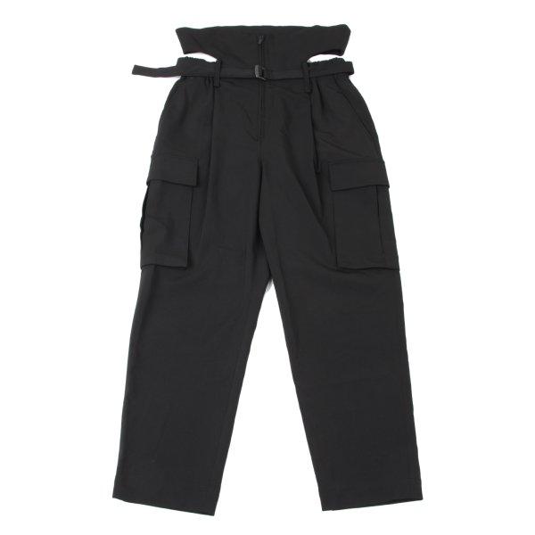 イッセイミヤケISSEY MIYAKE ポリハイウエストストレッチベルテッドパンツ 黒3 【レディー...