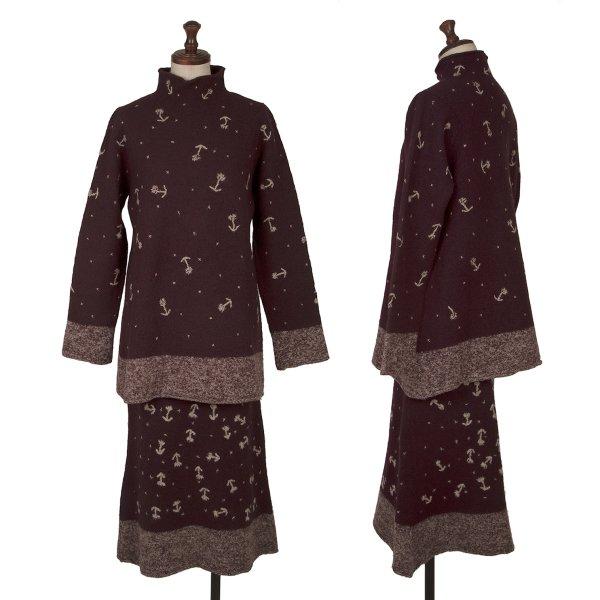 ツモリチサトTSUMORI CHISATO ウールフローラルステッチセットアップ ボルドーM 【レデ...