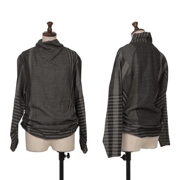 イッセイミヤケISSEY MIYAKE I.S. クレイジーパターンウールタックブラウス グレー9 ...