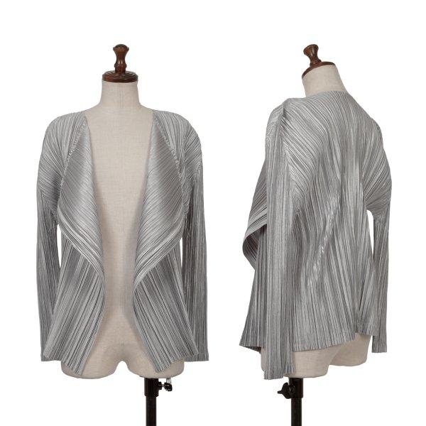 プリーツプリーズPLEATS PLEASE シャイニープリーツボタンレスカーディガン シルバー3 【...