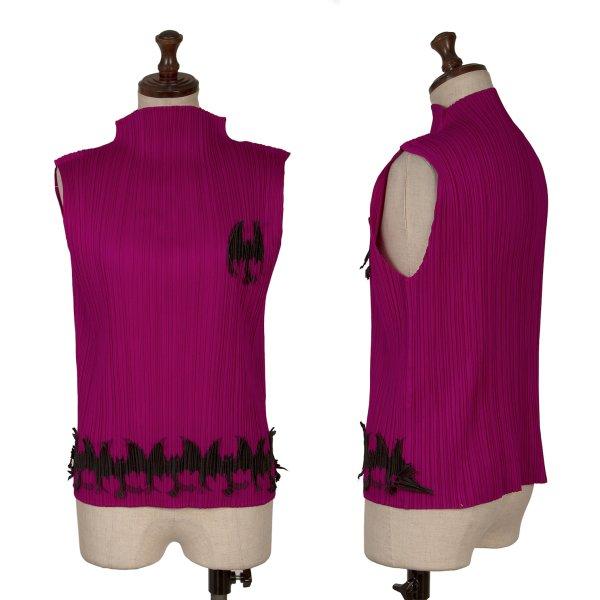 プリーツプリーズPLEATS PLEASE プリーツバットパッチノースリーブ 紫黒4 【レディース】