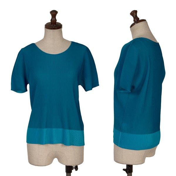 プリーツプリーズPLEATS PLEASE クレーププリーツバイカラー半袖カットソー 青3 【レディ...