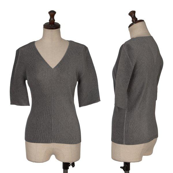 プリーツプリーズPLEATS PLEASE クレーププリーツVネック半袖カットソー グレー3 【レデ...