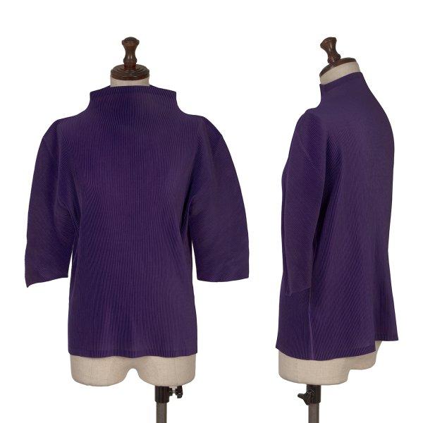 プリーツプリーズPLEATS PLEASE クレーププリーツ半袖カットソー 紫M位 【レディース】