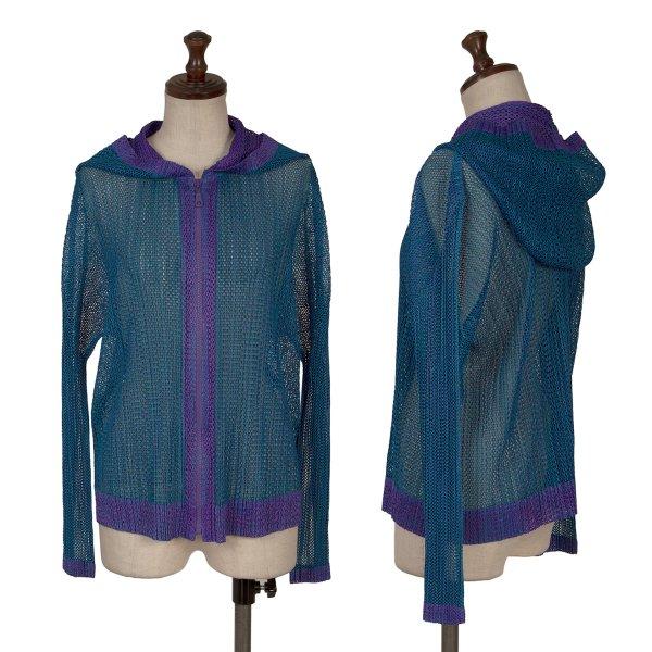 プリーツプリーズPLEATS PLEASE メッシュバイカラージップフーディー 紫青M位 【レディー...