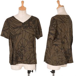 レキップ　ヨシエイナバ　ロングワンピース　半袖　襟付き　花柄　　グリーン　３８ レキップ ヨシエイナバ ロングワンピース 半袖 襟付き 花柄 グリーン