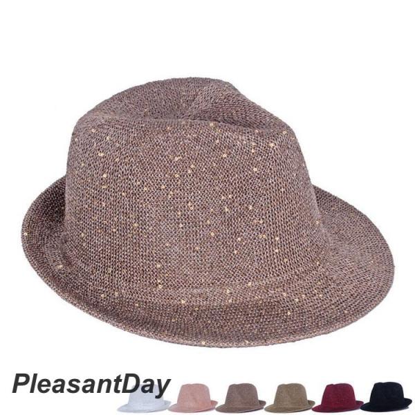 中折れハット レディース 中折れ帽 ニット 帽子 深め 小顔効果 スパンコール付き 舞台 56-58...