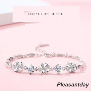 ブレスレット レディース 40代50代 クローバー 四つ葉 お花 アクセサリー シルバー925 プラチナ仕上げ 彼女 妻 女性 誕生日プレゼント