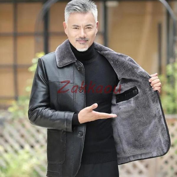 メンズ革ジャン ムートンコート　レザージャケット　裏起毛　ムートンジャケット　メンズジャケット　バイ...