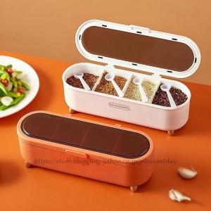 調味料入れ 調味料容器 調味料ケース おしゃれ キャンプ pp材質 砂糖 塩 キッチン用品 スプーン*4付き 胡椒 山椒 キッチン用品 取り外し可能 唐辛子