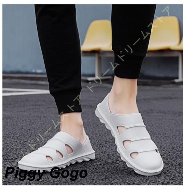 サンダル メンズ スリッポン つま先保護 サボサンダル 軽量 レザーサンダル パンチング 職場用 ク...