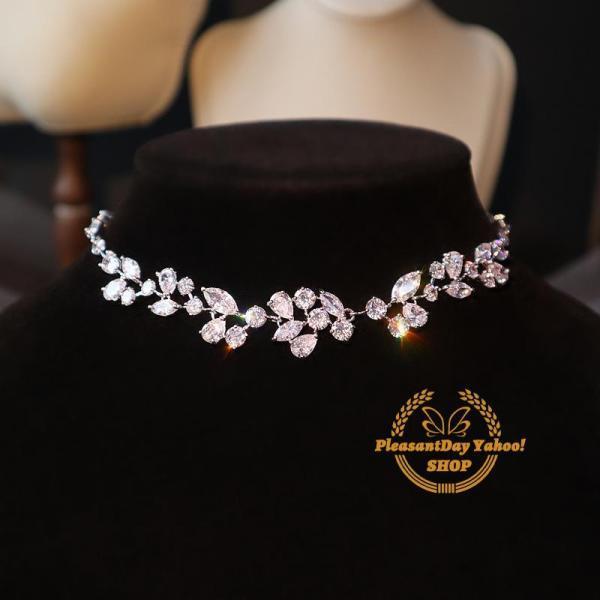 ウェディングネックレス チョーカー シルバー ラインストーン ステージ パーティー アクセサリー 結...