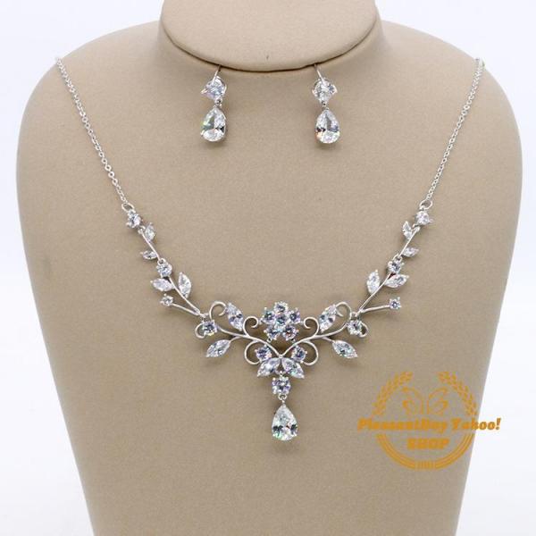 ウェディングネックレス ピアス セット ジルコン パーティー ウエディングアクセサリー ブライダル小...