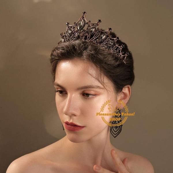 ウエディング ヘッドドレス ティアラ クラウン 王冠 ブラック 黒 舞台演出 ヘアアクセサリー 花嫁...