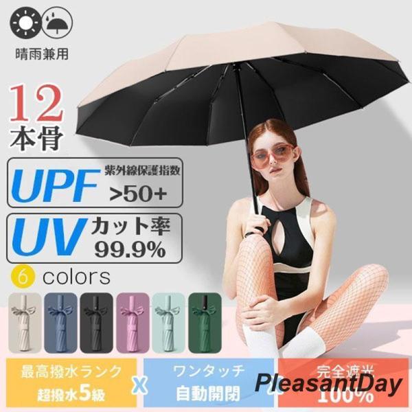 日傘 遮光率100% 折りたたみ傘 12本骨 晴雨兼用 完全遮光 自動開閉 UVカット 大きい レデ...