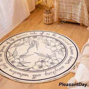 ラグ 円形 カーペット 花柄 可愛い ホットカーペットカバー対応 洗える モダン 吸水 速乾 夏 シェニール 耐磨耗性 掃除易い 抗菌防臭 床暖房対応
