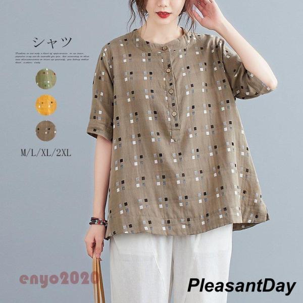 ブラウス トップス レディース シャツ 夏 40代 シャツブラウス ドット柄 チュニック 体型カバー...