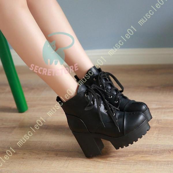 ブーティー レディース 厚底ブーツ 編み上げ 履きやすい ショートブーツ プラットフォーム 秋ブーツ...