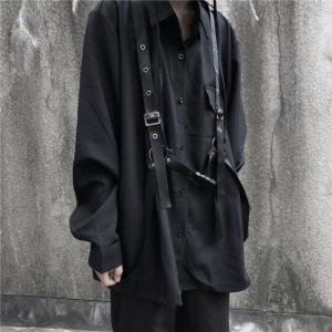 シャツ レディース ハーネスベルトシャツ ストリート 長袖 トップス ベルト サスペンダーブラック 黒 コーデ おしゃれ 女子 サブカル 青文字系 韓国 Ka080 Pleglad 通販 Yahoo ショッピング