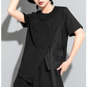 裾変形デザイン アシンメトリー Tシャツ レディース トップス 半袖