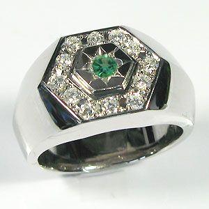 指輪 メンズ エメラルド リング 18金 印台 高級 ダイヤモンド 誕生石｜plejour