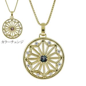 ネックレス 18金 メンズ 天然石 アレキサンドライト 透かし模様 麻の葉 和風