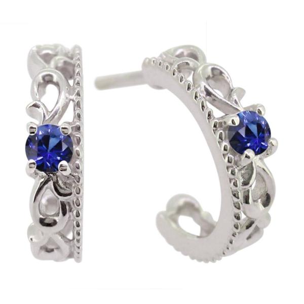 ピアス フープ メンズ 唐草 誕生石 9月 サファイア プラチナ 両耳 フープピアス 男性