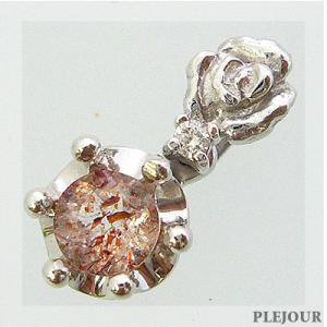 ストロベリークォーツ ペンダント 薔薇と王冠 K18WG ダイヤモンド付ペンダント
