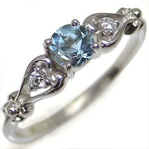 輝い K18 フラワーB リング アクアマリン ブルー 指輪 アクアマリン