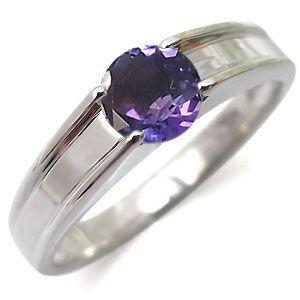プラチナ リング シンプル 一粒 指輪 アメジスト リング