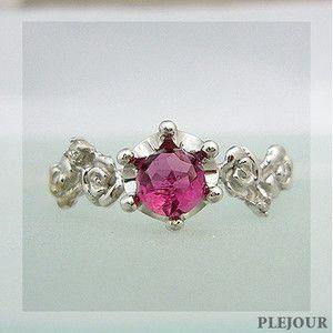 ピンクトルマリンリングK18WG薔薇王冠ダイヤモンド付指輪