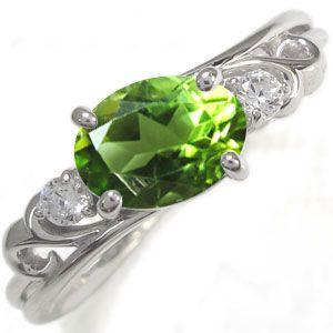 プラチナ オーバル 唐草 リング ペリドット 大粒 指輪 クリスマス ポイント消化