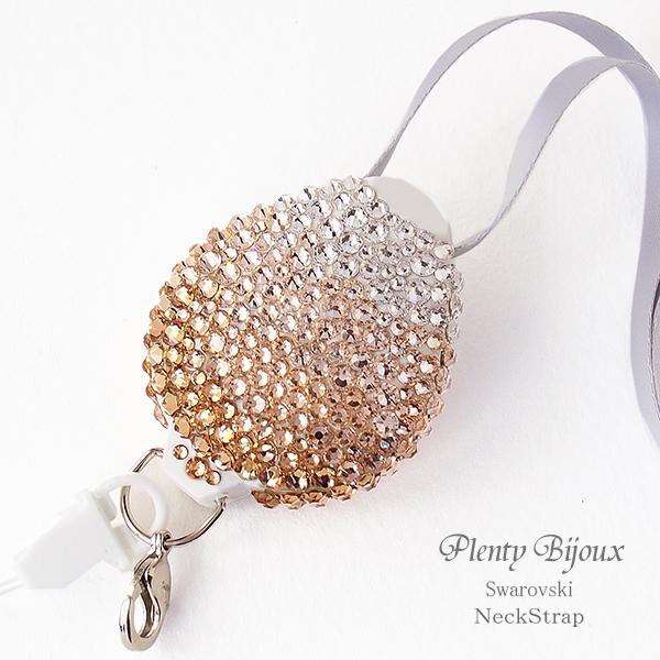 ネックストラップ スワロフスキーデコ 長さ調節 リール式 ゴールドグラデーション IDカードホルダー...