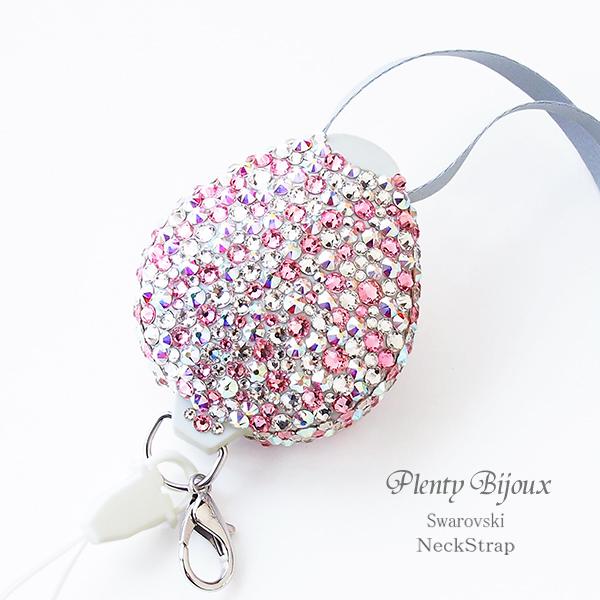 ネックストラップ スワロフスキーデコ キラキラ ピンクミックス 長さ調節 社員証 IDカードホルダー...