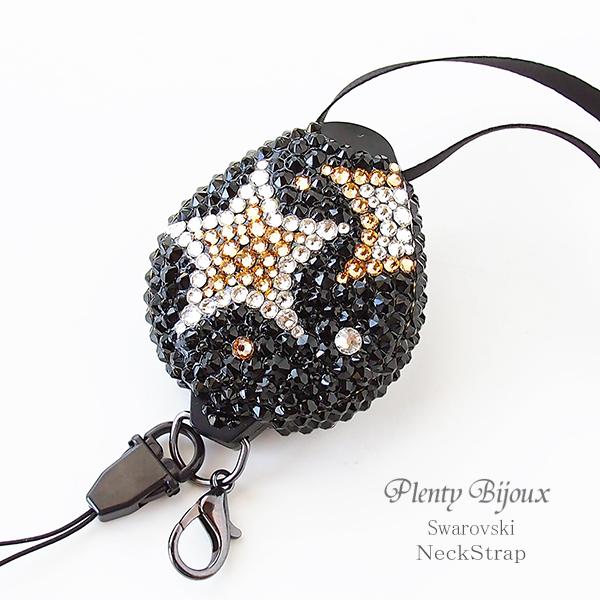 ネックストラップ スワロフスキー デコ 星 スタープッチ柄 ゴールド リール式 収納式 IDカード ...