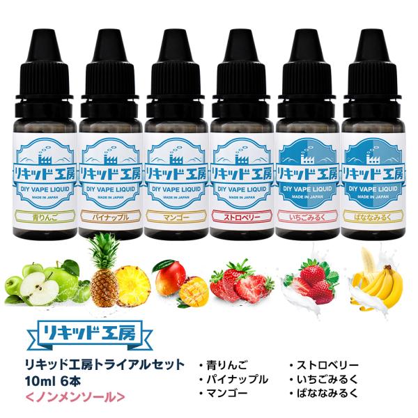 電子タバコ リキッド リキッド工房 10ml お試し6本セット ノンメンソール（青りんご パイナップ...